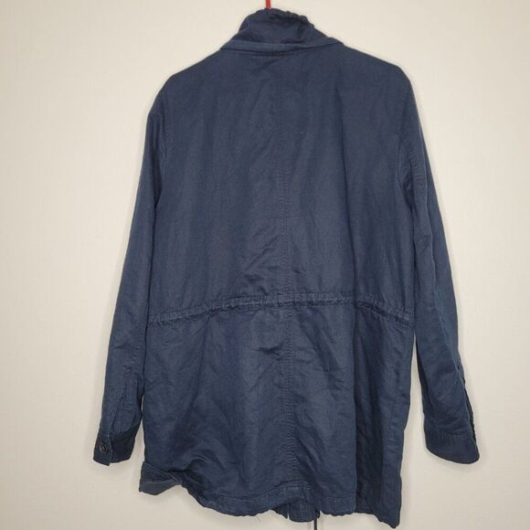 LOFT dark blue zip front front pockets linen blend barn chore coat size large - Picture 2 of 8